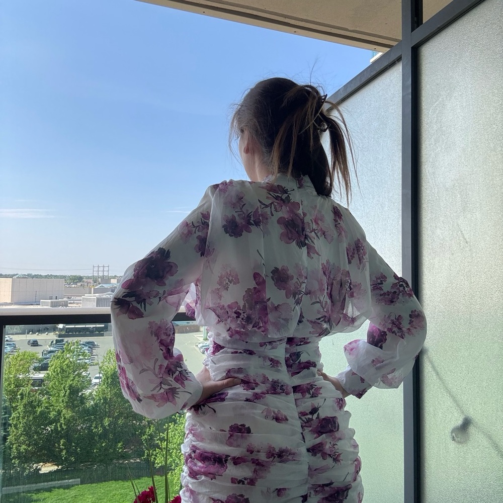 Boohoo Floral High Low Dress - White and Purple
